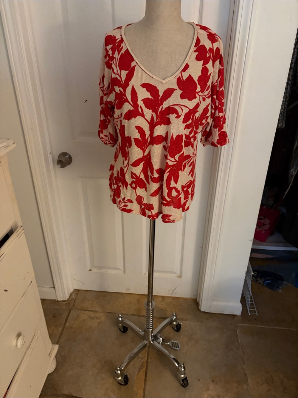 Red Floral V-Neck Women’s Top